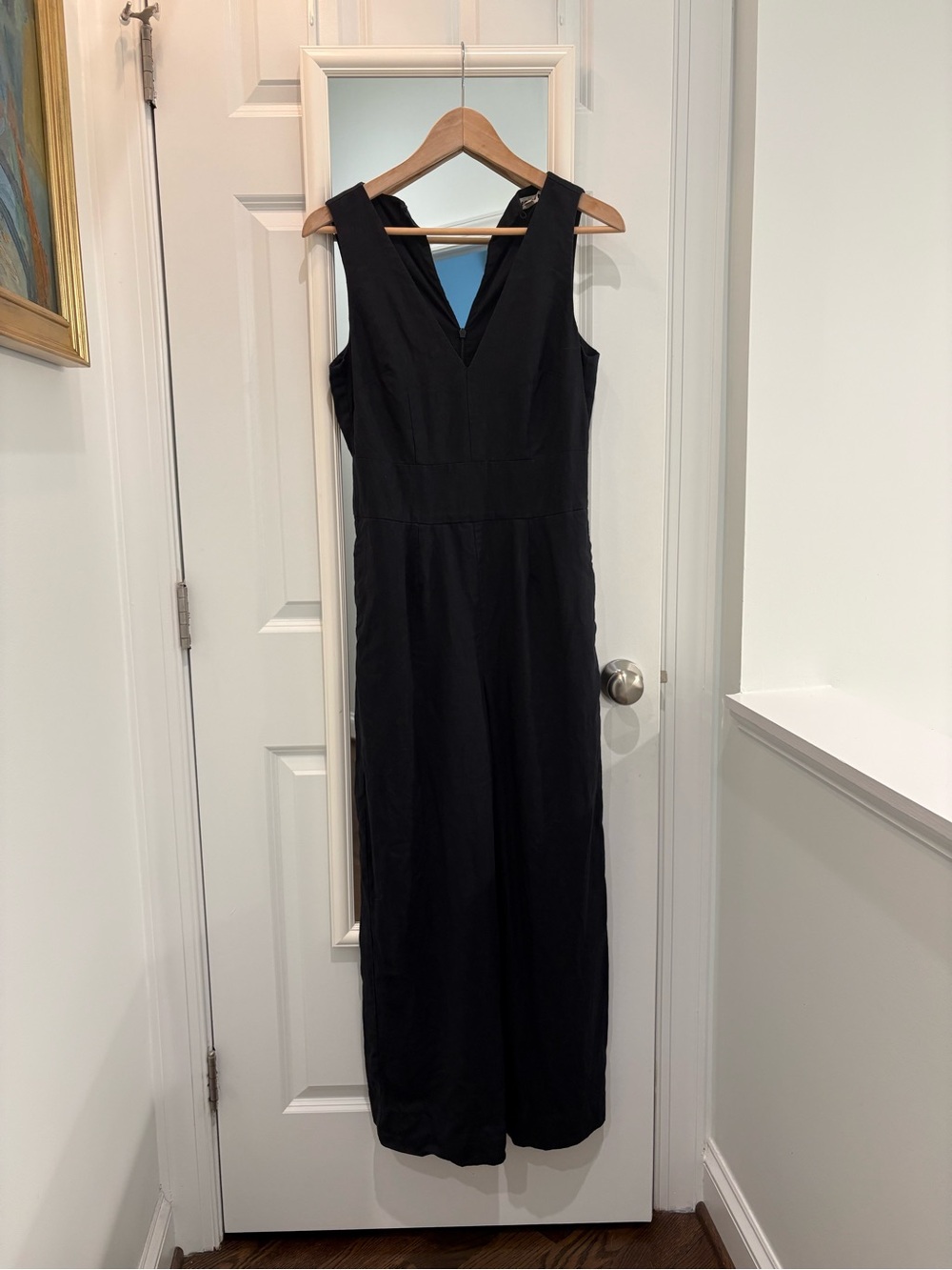 Boden Linen Black V-Neck Sleeveless Wide Leg Jumpsuit